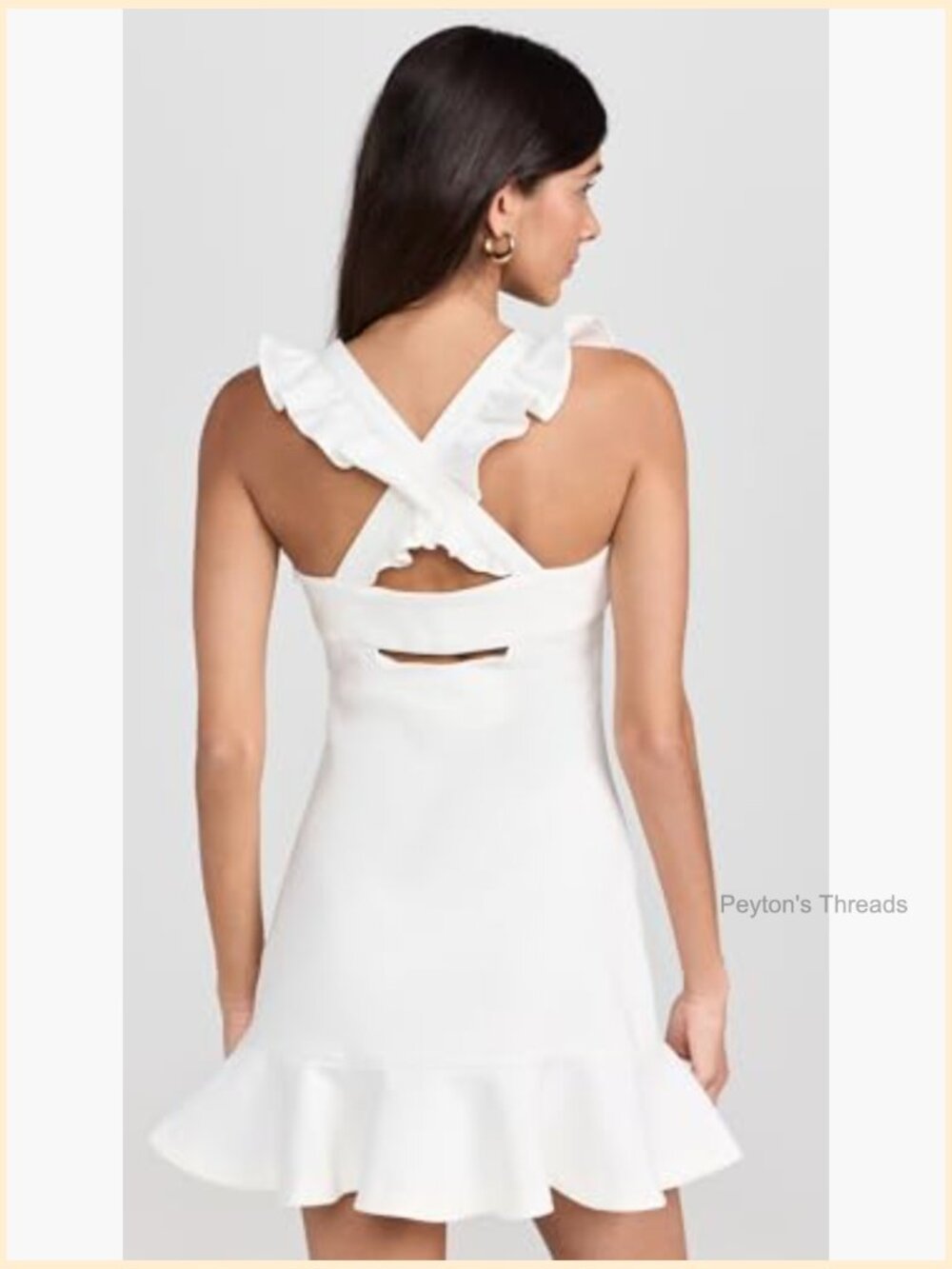 White Mini Dress with Ruffles - Fit & Flare Cocktail Dress - Picture 3 of 6